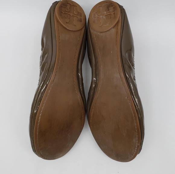 Tory Burch Eddie Bow Patent Leather Flats Olive Green Womens 8 - Picture 14 of 16